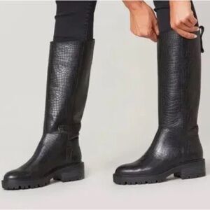 PAIGE Black Croc-Embossed Tall Combat Boots